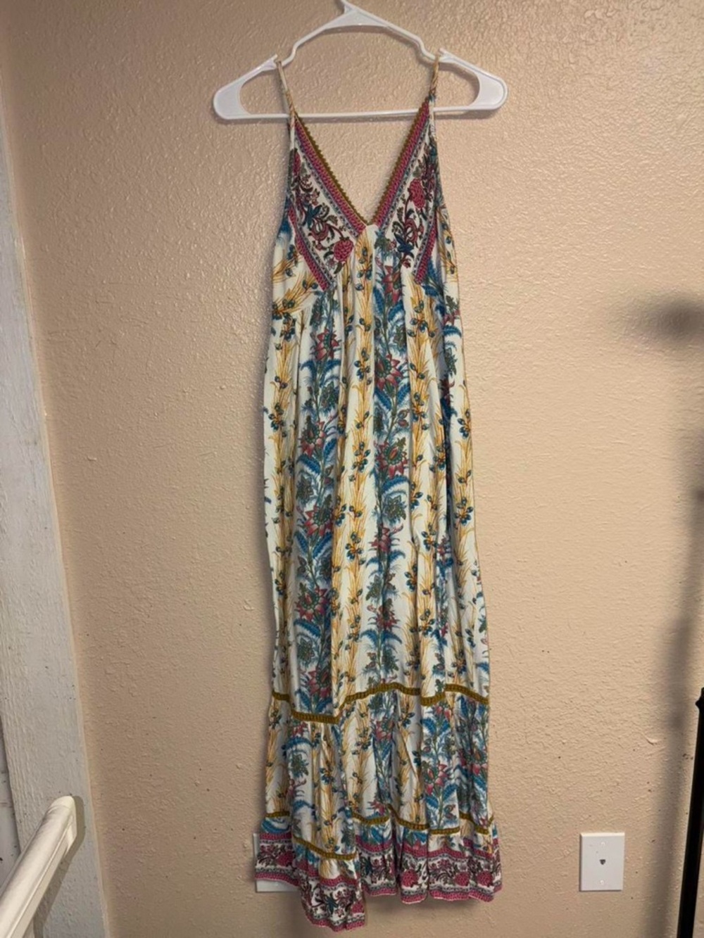Boho Floral Maxi Dress - White with Multicolor Print